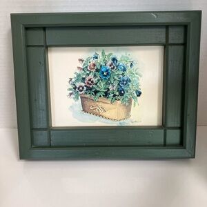 Lithography Peggy Abrams Green wood Frame, 8.5 x 10.5 cottage core